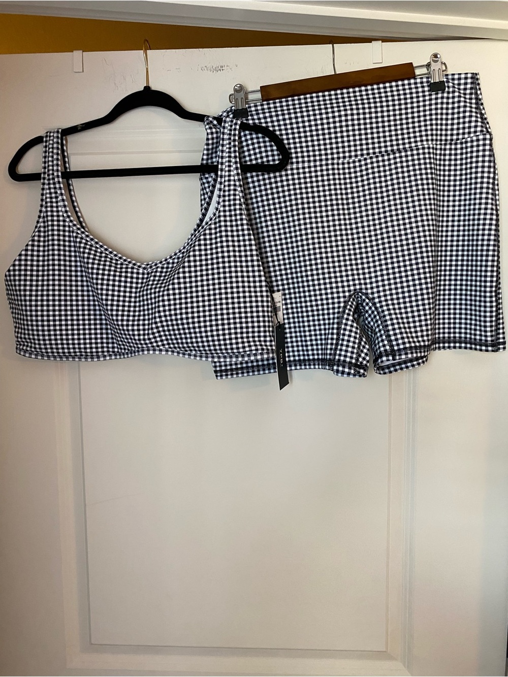 Abercrombie & Fitch Black and White Gingham Sports Bra & Shorts Set
